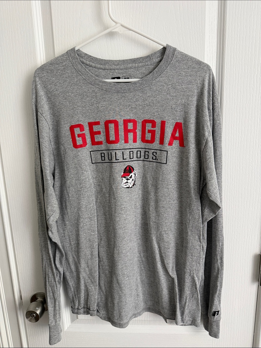 Russell Athletic Georgia Bulldogs Gray Long Sleeve Tee with Red Logo
